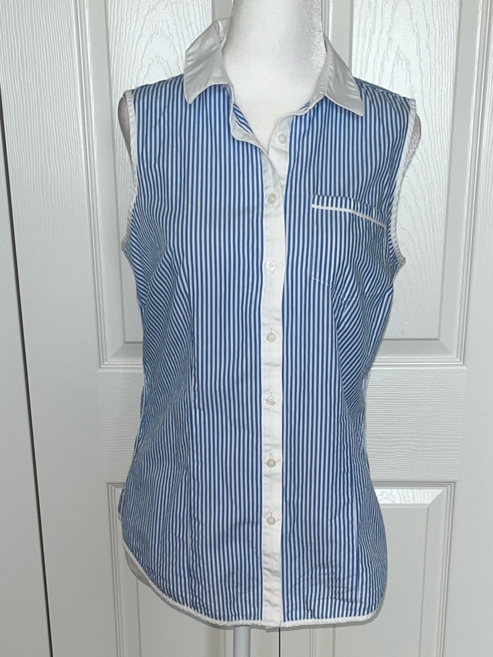 Brooks Brothers Cotton Sleeveless Blue & White Striped Button-Down Shirt 4